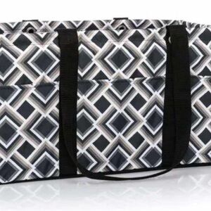 Thirty-one Black and White Tote Bag with Geometric Design. Pattern Deco Diamond